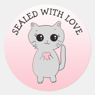 Sealed with Liebe Little Kitten with Heart Runder Aufkleber
