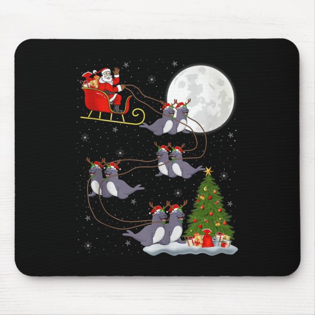 Seals Santa Sleigh Flying Funny Magical Christmas  Mousepad (Vorne)