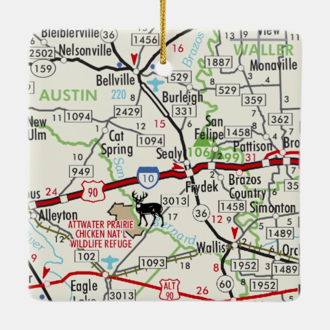 Sealy TX Road Map Keramikornament (Rückseite)