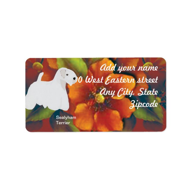 Sealyham Terrier - Autumn Floral Design Adressaufkleber (Vorne)
