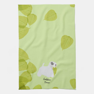 Sealyham Terrier ~ Grün-Blätter-Entwürfe Handtuch