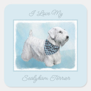 Sealyham Terrier Painting - Niedliche Original Dog Quadratischer Aufkleber