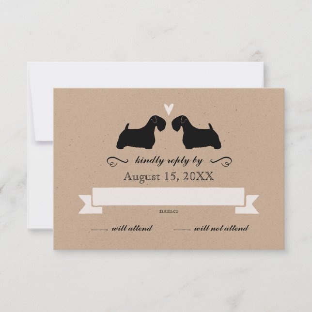 Sealyham Terrier Silhouetten Wedding Reply UAWG RSVP Karte (Vorderseite)