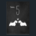 Sealyham Terrier Silhouetten Wedding Table Card Tischnummer<br><div class="desc">Weiße Sealyham Terrier Braut und Bräutigam Silhouetten mit Herz. Eine Hochzeitskarte im Chalkboard-Stil für Sealyham-Liebhaber. Jede Karte muss nummeriert und separat in den Warenkorb aufgenommen werden. Besuchen Sie Jenn's Doodle World für noch mehr Hunde,  die Tischkarten züchten und Sealyham Terrier themenbezogene Hochzeitsplanungsprodukte.</div>