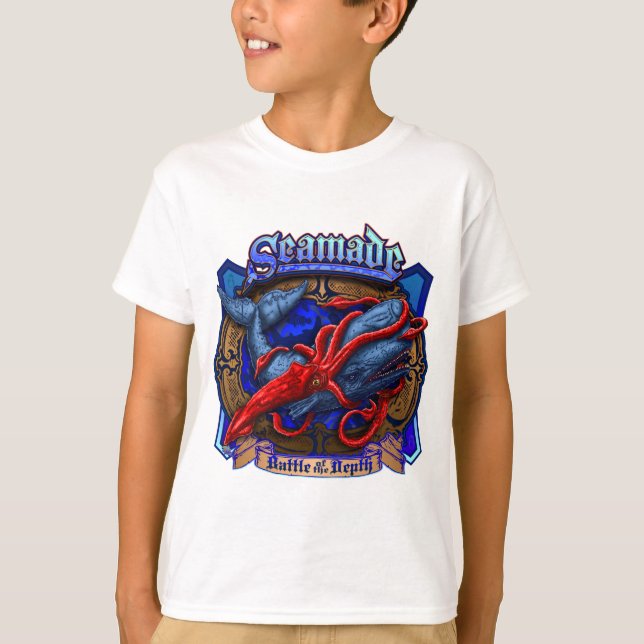 Seamade riesiger Tintenfisch gegen Walentwurf T-Shirt (Vorderseite)