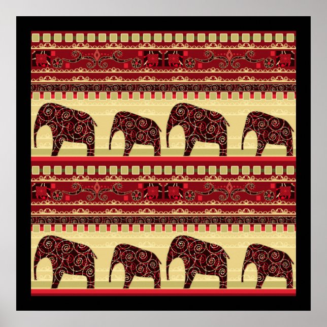 Seamless african ethno design ornamental elephant  poster (Vorne)