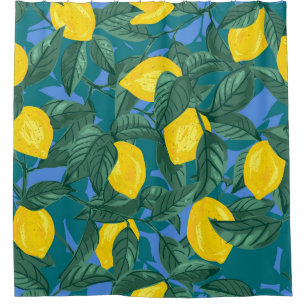 Seamless background with lemons and leaves. Citrus Duschvorhang