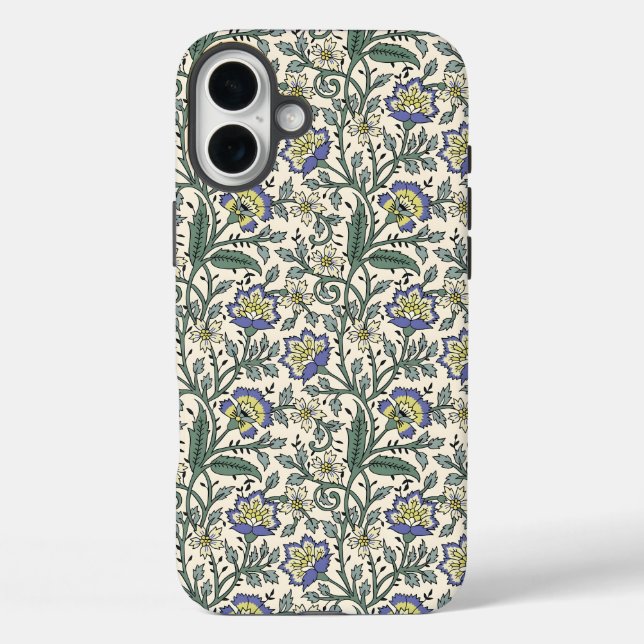 Seamless blue, yellow, and white floral pattern  iPhone 16 plus hülle (Rückseite)