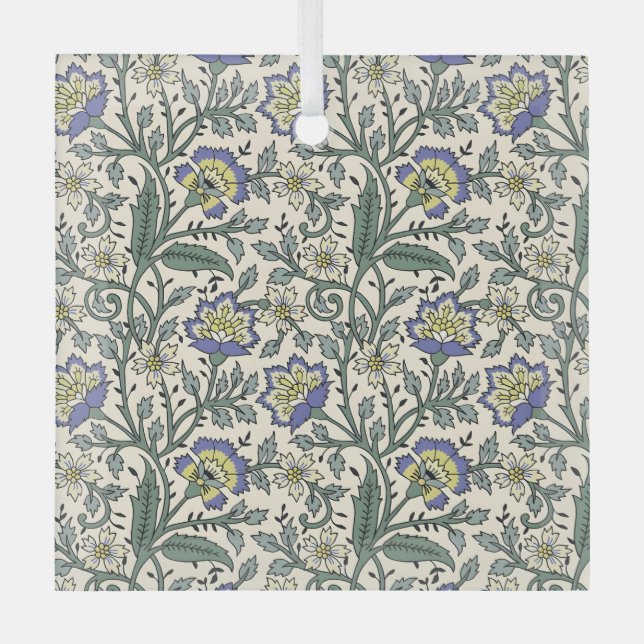 Seamless blue, yellow, and white floral pattern  ornament aus glas (Vorderseite)