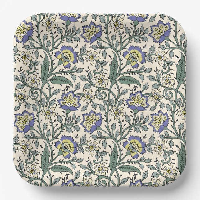 Seamless blue, yellow, and white floral pattern  pappteller (Vorderseite)