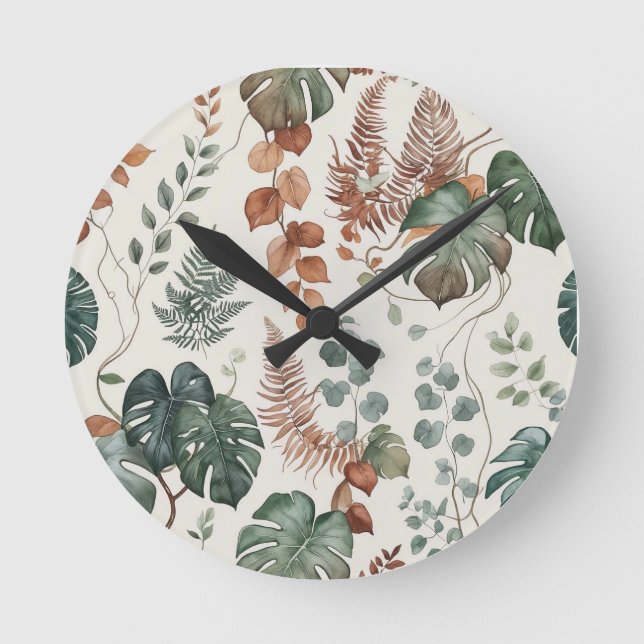 Seamless boho botanical pattern Flowers  Runde Wanduhr (Vorderseite)