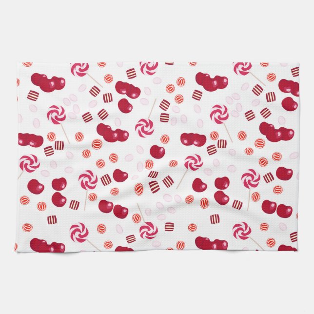 Seamless bright Cherry Bery Candy Lollipops süß Geschirrtuch (Horizontal)