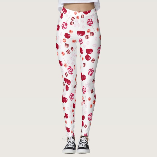 Seamless bright Cherry Bery Candy Lollipops süß Leggings (Vorderseite)