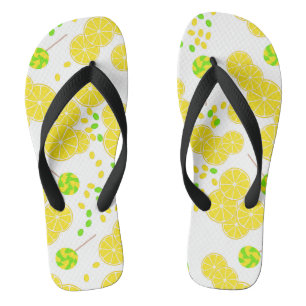 Seamless bright lemon slices candy lollipops sweet flip flops