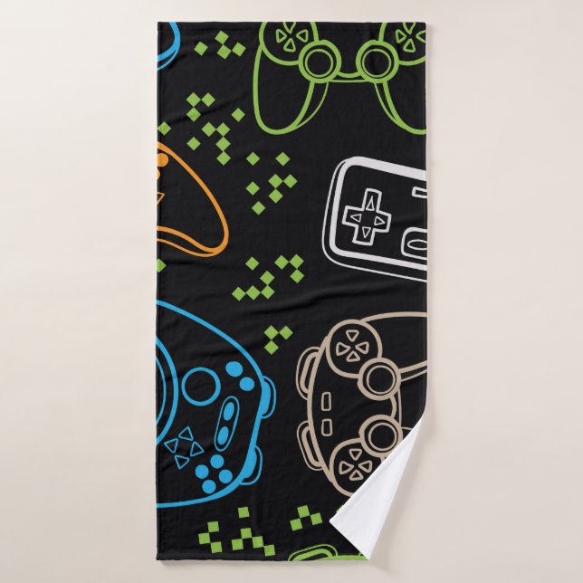 Seamless bright pattern with joysticks. Gaming Coo Badehandtuch (Badehandtuch)