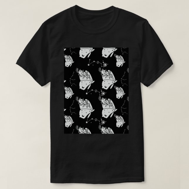 Seamless Celestial Pattern Celestial Moth Pattern T-Shirt (Design vorne)