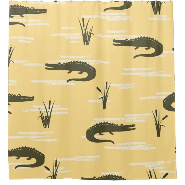Seamless crocodiles pattern. Vintage yellow backgr Duschvorhang (Vorderseite)