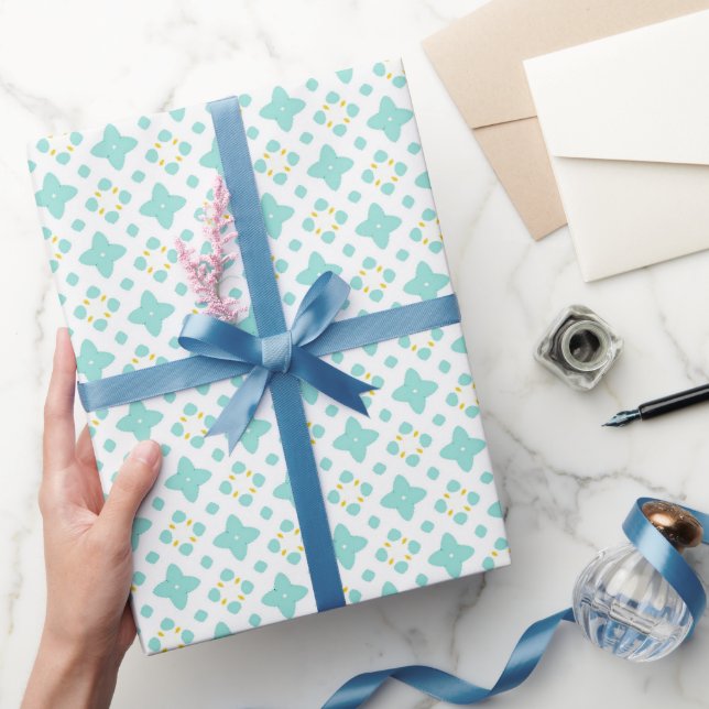 Seamless Cute Turquoise and Yellow Floral Geschenkpapier (Schenken)