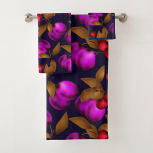 Seamless dark plum fruits purple berries cherry