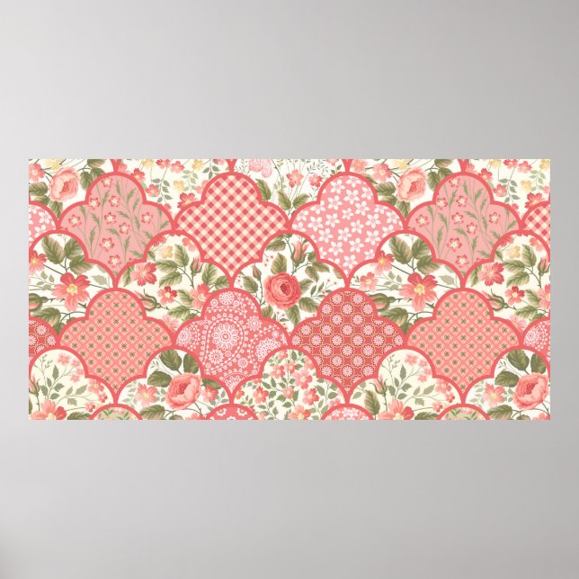 seamless floral patchwork pattern with roses in pa poster (Vorne)