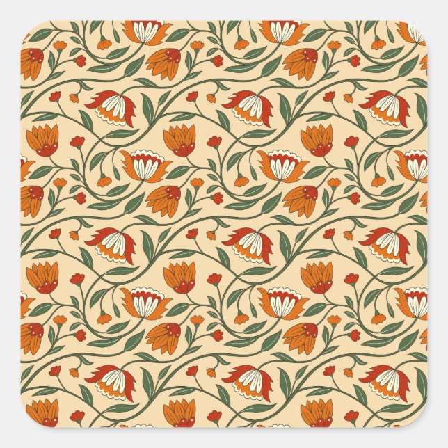 Seamless floral pattern in beige background quadratischer aufkleber (Vorderseite)