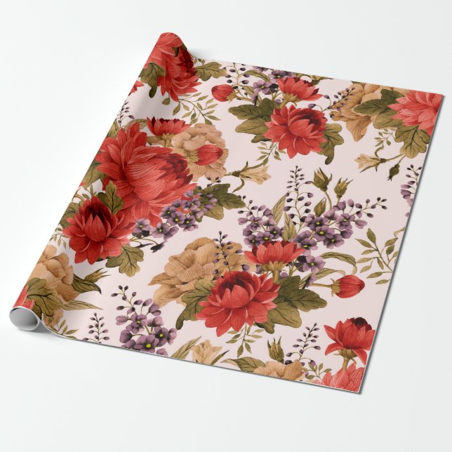 Seamless floral pattern roses with chrysanthemum a geschenkpapier (Ungerollt)