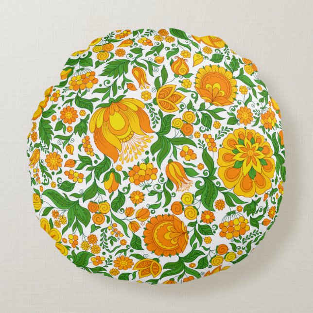 Seamless floral pattern, spring / summer backdrop. rundes kissen (Vorderseite)
