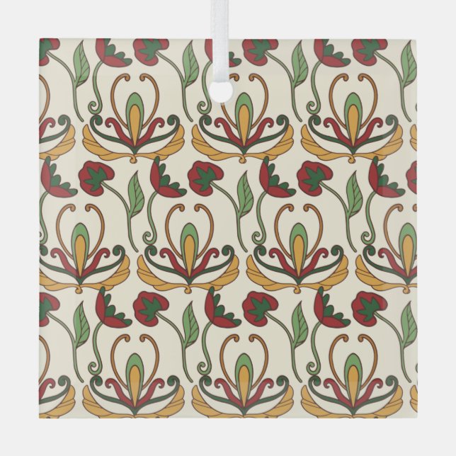 Seamless floral pattern with red and yellow  ornament aus glas (Vorderseite)