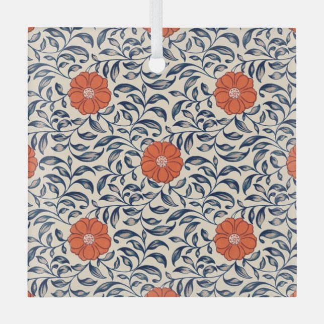 Seamless floral pattern with vibrant orange flower ornament aus glas (Vorderseite)