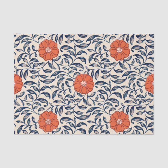 Seamless floral pattern with vibrant orange flower seidenpapier (Vorderseite)