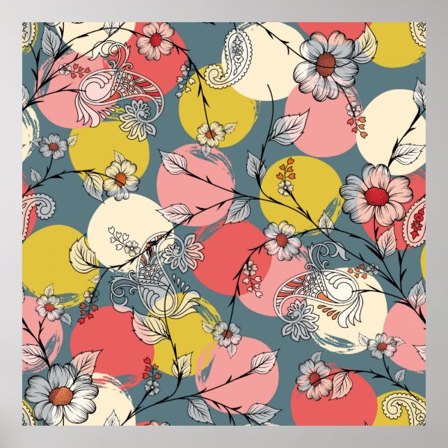 Seamless flower pattern on backgroundfloral, patte poster (Vorne)