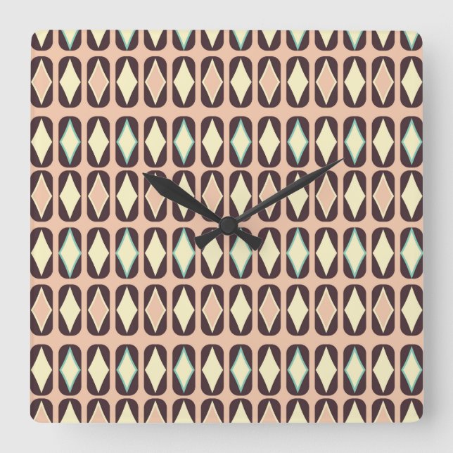 Seamless geometric pattern in dark brown leaf  quadratische wanduhr (Vorderseite)