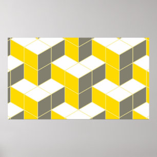 Seamless Graue und gelbe isometrische Kubiktrident Poster