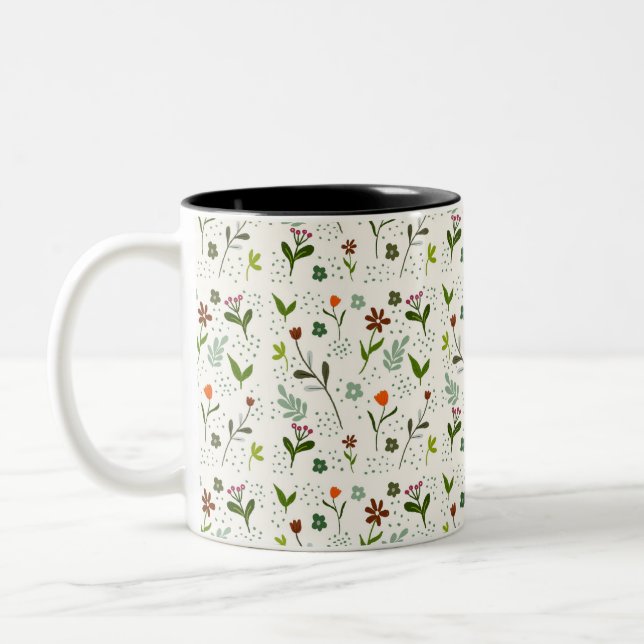 Seamless Green Leaf Pattern – Hand-Drawn Botanical Zweifarbige Tasse (Links)