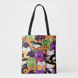 Seamless Kawaii Cat Halloween Pattern Tasche