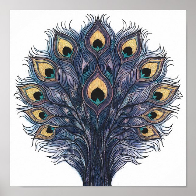 Seamless Macro Peacock Feather Fabric Pattern Poster (Vorne)