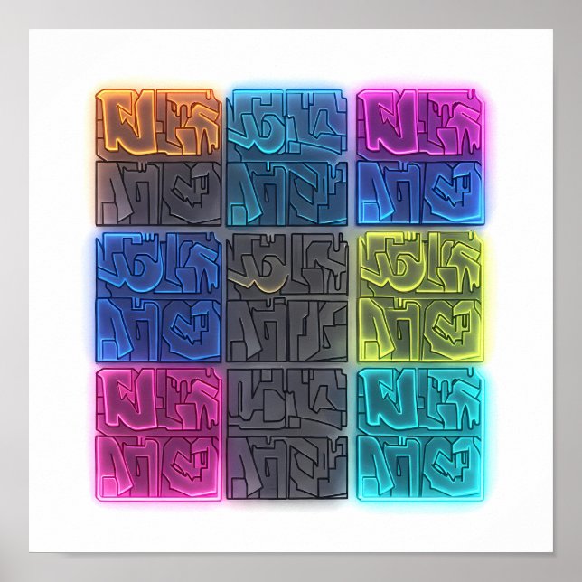 Seamless Neon Lit Graffiti Wallpaper Pattern Poster (Vorne)