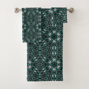 Seamless ornamental black green gray decor decorat badhandtuch set
