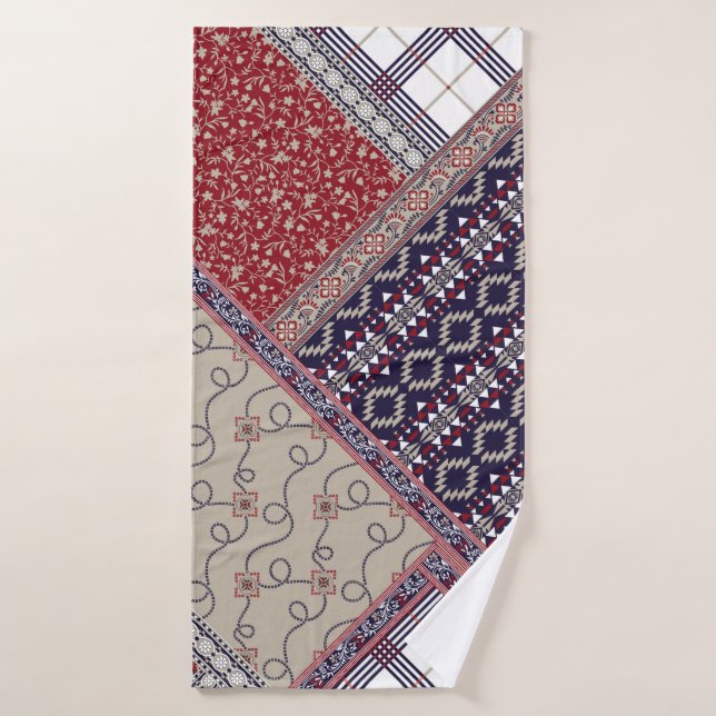 Seamless patchwork pattern on navy patchwork, abst badehandtuch (Badehandtuch)