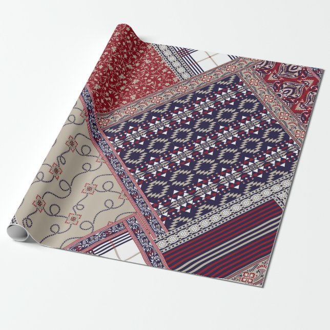 Seamless patchwork pattern on navy patchwork, abst geschenkpapier (Ungerollt)