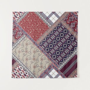 Seamless patchwork pattern on navy patchwork, abst wandteppich