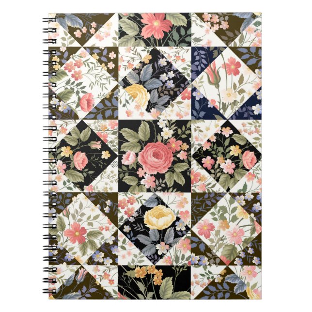 seamless patchwork pattern with flowers notizblock (Vorderseite)