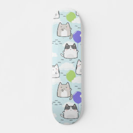 Seamless Pattern Cute Kawaii Cats clouds balloons Skateboard