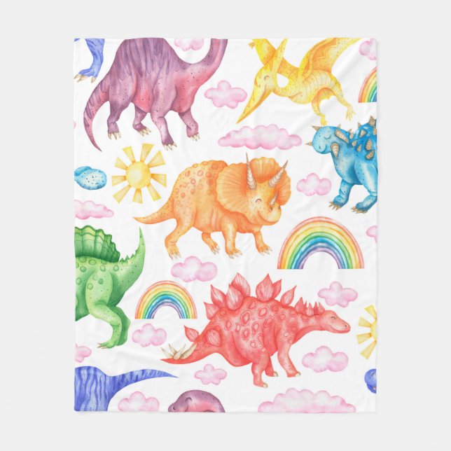 Seamless pattern depicting colored dinosaurs, rain fleecedecke (Vorderseite)