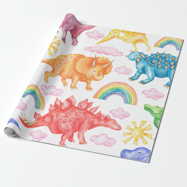 Seamless pattern depicting colored dinosaurs, rain geschenkpapier (Ungerollt)