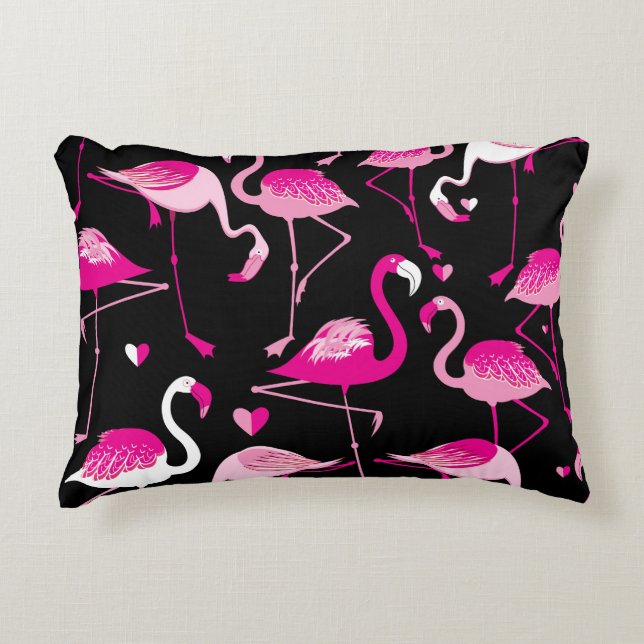 Seamless pattern from pink flamingos on a dark bac dekokissen (Vorderseite)