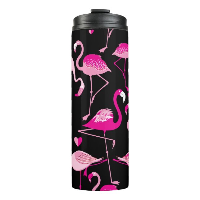 Seamless pattern from pink flamingos on a dark bac thermosbecher (Vorderseite)