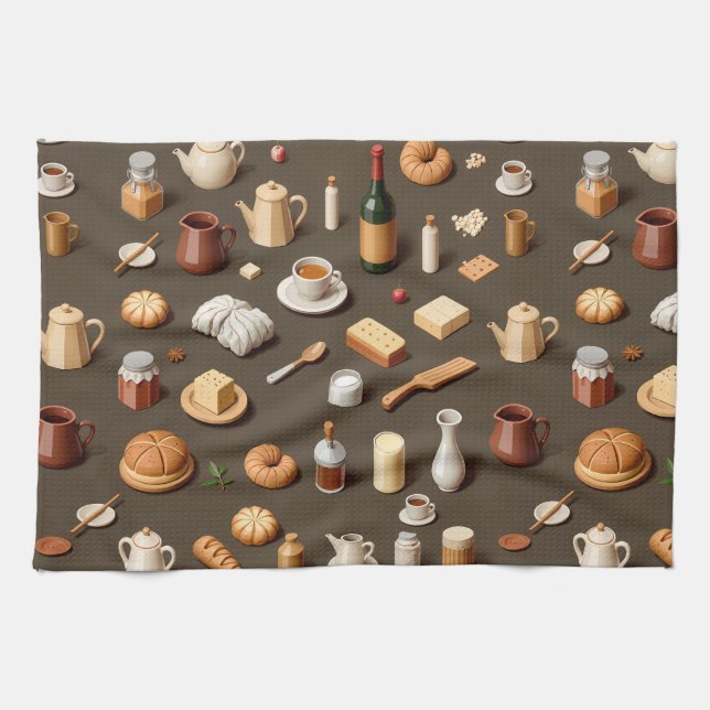 Seamless pattern of breakfast and tea sets geschirrtuch (Horizontal)