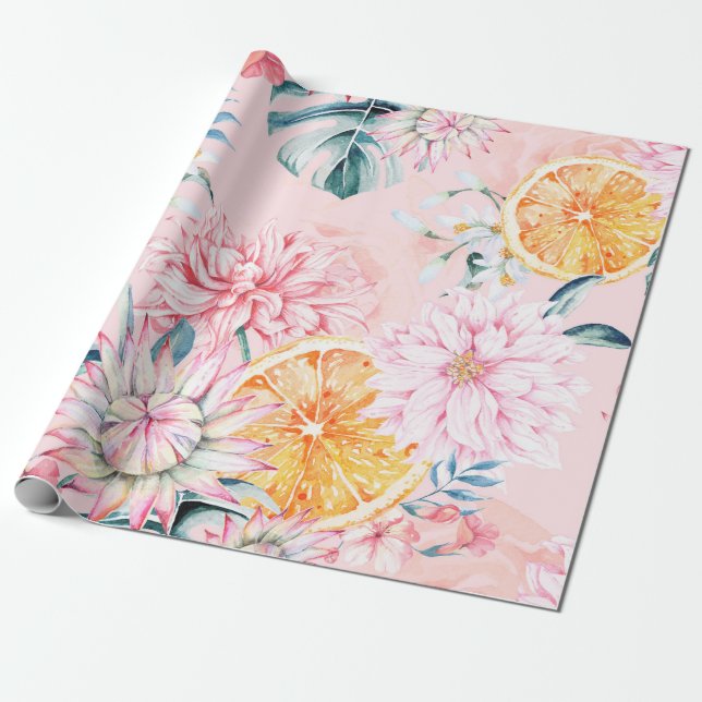 Seamless pattern of chrysanthemum, orange and Bloo Geschenkpapier (Ungerollt)