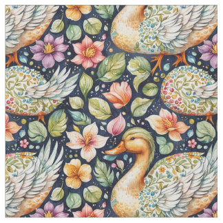 Seamless Pattern of Geese Among Leaves Stoff